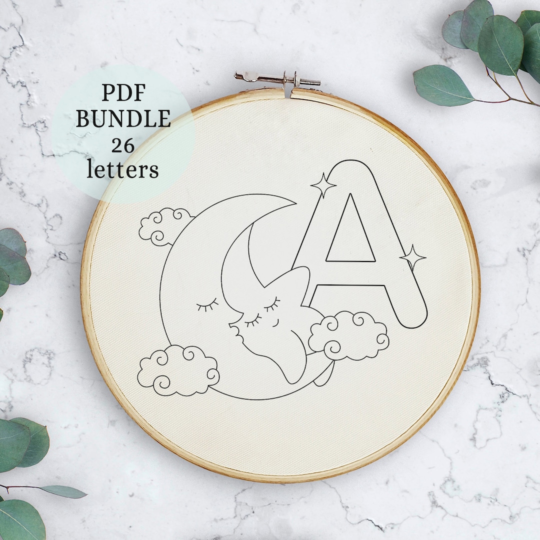 Stars and Moon Nursery Alphabet Embroidery Pattern6 Inch Etsy
