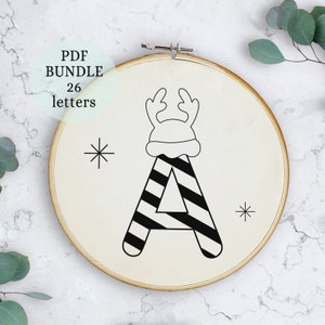 PDF pattern Alphabet, Hand embroidery pattern, Embroidery pattern, Christmas Embroidery design, Initial embroidery, DIY Christmas embroidery