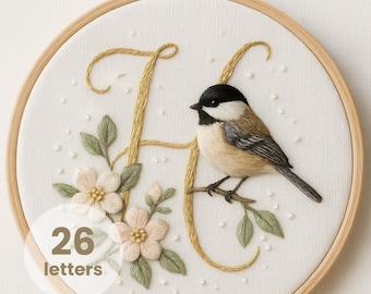 Chickadee Monogram Embroidery Pattern: Bird Branch DIY Alphabet (PDF Download)