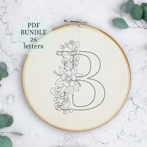 Padrão de bordado de alfabeto floral em PDF, 6 polegadas, download digital instantâneo, design de bordado de letras com flores, monograma floral, alfabeto