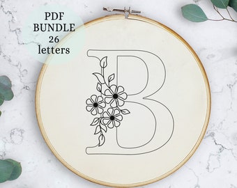 Digital download, 26 letters included, initial embroidery, hoop art, PDF pattern, wall decor project, Letter Embroidery Pattern, idea gift