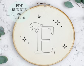 Initial embroidery pattern, personalized embroidery pattern beginner, Christmas embroidery pattern pdf, Alphabet embroidery pattern, winter