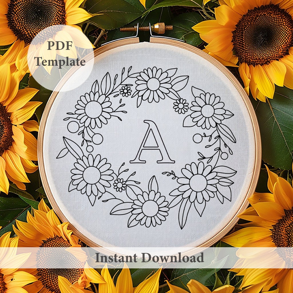 Sunflower Alpha Pattern Sunflower Alphabet Embroidery Pattern: Floral Letter Monogram (PDF ...