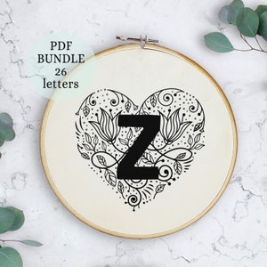 Initial design, Complete alphabet, Needlework pattern download, Alphabet Embroidery PDF Pattern,6 inch, Letter embroidery pattern, monogram