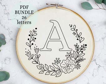 Floral Alphabet Embroidery Pattern: Monogram Letter Design (PDF Pattern)
