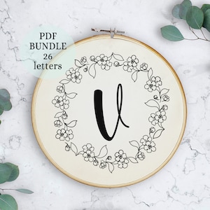 Cherry blossoms wreath, Alphabet Embroidery Pattern, Instant Digital Download, Letter Embroidery Design, Floral Monogram, wildflowers design