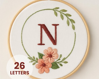 Leafy Wreath Alphabet Embroidery Pattern: DIY Printable Monogram (PDF)