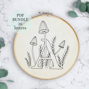 Patrón de bordado del alfabeto botánico, regalo personalizado DIY, letras iniciales, adornos de setas, patrón de bordado del alfabeto, tamaño de 6 pulgadas