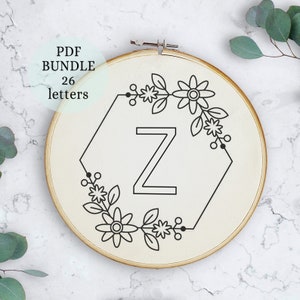Complete alphabet embroidery, Custom Alphabet Embroidery PDF Pattern, Instant Digital Download, Letter Embroidery Design, Floral Monogram