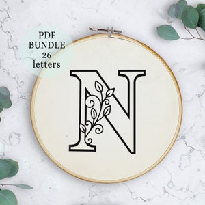 Full Alphabet Embroidery Patterns, Hand Embroidery Patterns, flowers Design, Monogram Hand Embroidery, Alphabet Bundle, wildflowers design