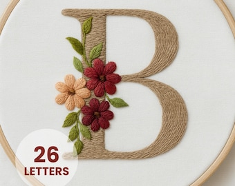 Floral Alphabet Hand Embroidery Pattern Bundle: 26 Letter Monograms (PDF)