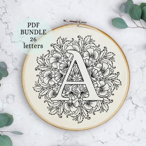 Alfabeto floral, bordado inicial, padrão PDF, download digital instantâneo, bordado floral com monograma, bordado à mão, adequado para iniciantes