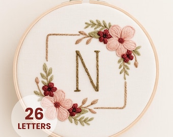 Corner Floral Frame Embroidery Pattern: Alphabet Letter Art (Printable PDF)