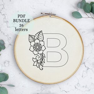 Patrones de bordado Art Déco, Monogramas modernos, Alfabeto completo, Patrones de bordado a mano, Descarga digital, Letras de estilo arte floral, florales