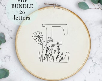 Complete Alphabet letters, Embroidery Bundle, Alphabet Collection, PDF Embroidery Pattern, Beginner Pattern, wildflowers design, pdf pattern