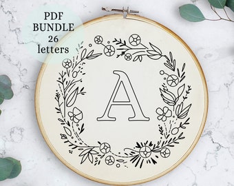 Floral Alphabet Embroidery Pattern: Modern Hand Embroidery Initials (PDF)