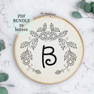 Floral Alphabet Embroidery PDF Pattern, 6”, Instant Digital Download, Letter Embroidery Design with Flowers, Floral Monogram, alphabet
