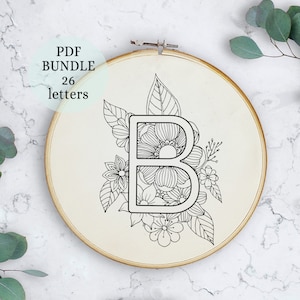 Floral alphabet letters,  Hand Embroidery, Digital PDF Download, Alphabet Pattern, Letters Embroidery Bundle, Full alphabet Embroidery