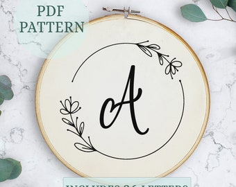 Floral Alphabet Embroidery Pattern, Beginner Monogram (PDF Download)