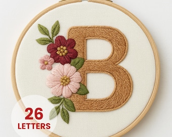Floral Alphabet Embroidery Pattern: A-Z Letter DIY Craft (PDF)