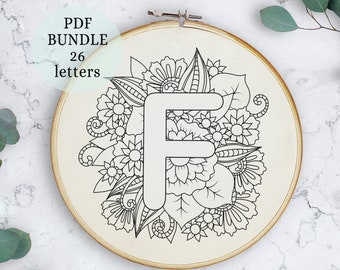 Floral Alphabet Embroidery Pattern: Modern Monogram (PDF Download)