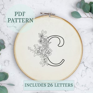 Initial embroidery pattern, personalized embroidery pattern beginner, spring embroidery wreath pattern pdf, Alphabet Embroidery Pattern