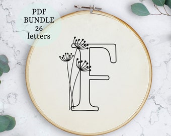 Custom Alphabet Embroidery Pattern, Wildflower Monogram (PDF Pattern)