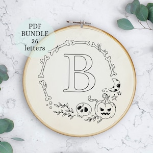 Monogram Wreath Embroidery, Haunted alphabet , Personalized Wall Art, Hand Embroidery, Embroidered Initial, Embroidery trendy, idea gift