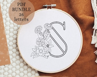 Monogram Embroidery Pattern Pdf Letter With Flowers Initial - Etsy