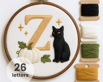 Alphabet Hand Embroidery Pattern Bundle: Autumn initial template (PDF Download)