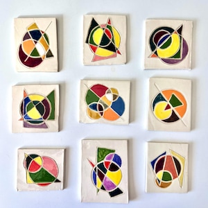 Abstract Geometric Glazed Decorative Ceramic Wall Tiles, Vintage Mid-Century Modern