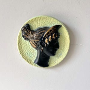 Vintage Mid-Century Mint Green Chalkware Greek Silhouette Wall Plaque, 1950s