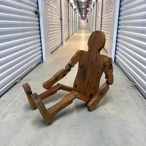 Life Size Articulating Wood Man Coffee Table; Folk Art Wood Sculpture