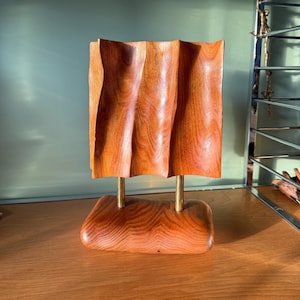 Vintage Biomorphic Carved Teak and Brass Sculpture, Mid-Century Modern
