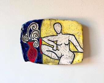 Azulejo de pared Raku de cerámica desnuda de Marina Bosetti: Studio Art Pottery