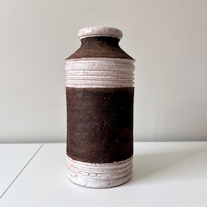 Vintage Bitossi Rosenthal Netter Cream and Brown Large Vase, Italian Mid-Century Modern Pottery