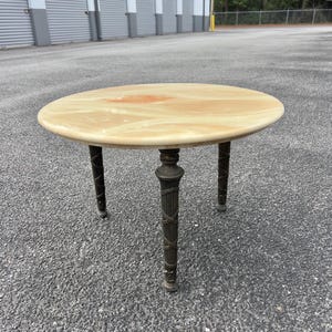 Vintage Carrarra Marble Top and Brass Leg Low Table, Mid-Century Hollywood Regency