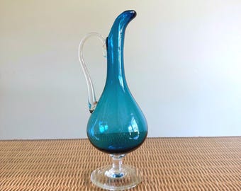 Jarra italiana de cristal azul de los años 70