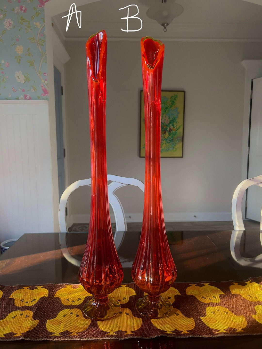 1960s 26 L.E. Smith Swung Vase, Tall, Flame, Amberina, Choice, Vintage