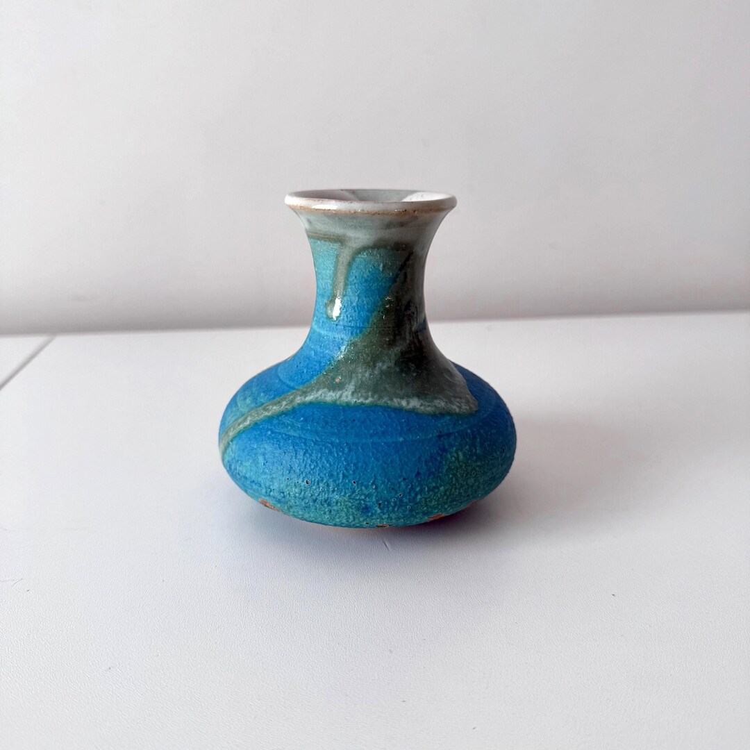 Studio Art Pottery Matte Turquoise Drip Glaze Vase - Etsy