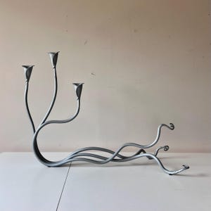 Vintage Wrought Iron Anemone Vined Large Candlestick Holder, Candelabra