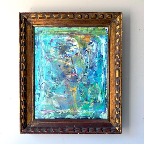 Framed Original Abstract Portrait Mixed Media Painting