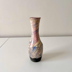 Vintage Raku Studio Art Pottery Pink Multicolor Vase
