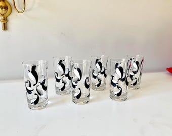 Mid-Century Modern Schwarz Weiss Highball Gläser: 6 Stück