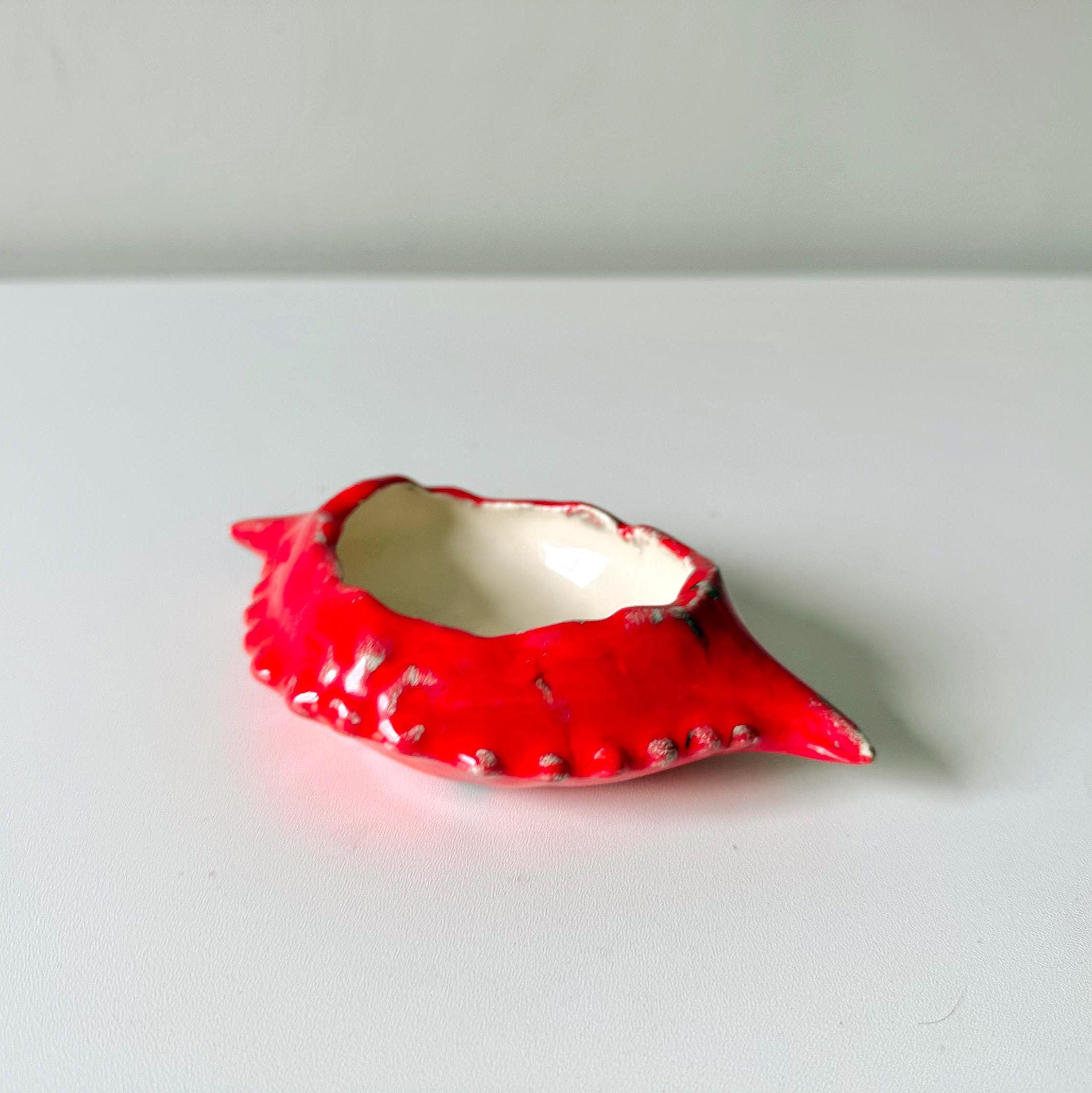 Ceramic Crab Shell Trinket Dish: Drip Glaze Mid-Century Modern