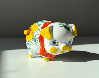 Italiaanse handgeschilderde majolica spaarpot met wimpers
