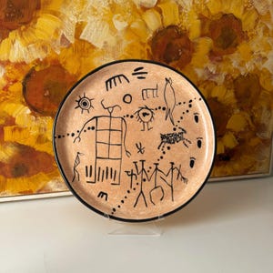 Vintage Ellen Peebler Studio &quot;Southwest Rock Art&quot; Primitive Plate