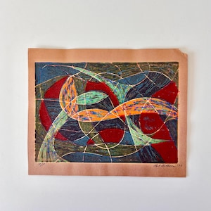 1970s Abstract Geometric Screen Artist Print, Signed
