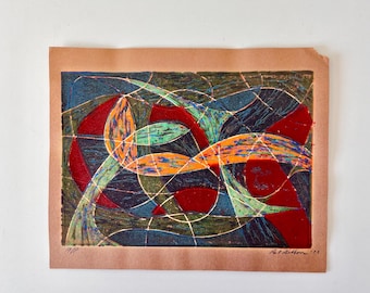 1970s Abstract Geometric Screen Artist Print, Signed