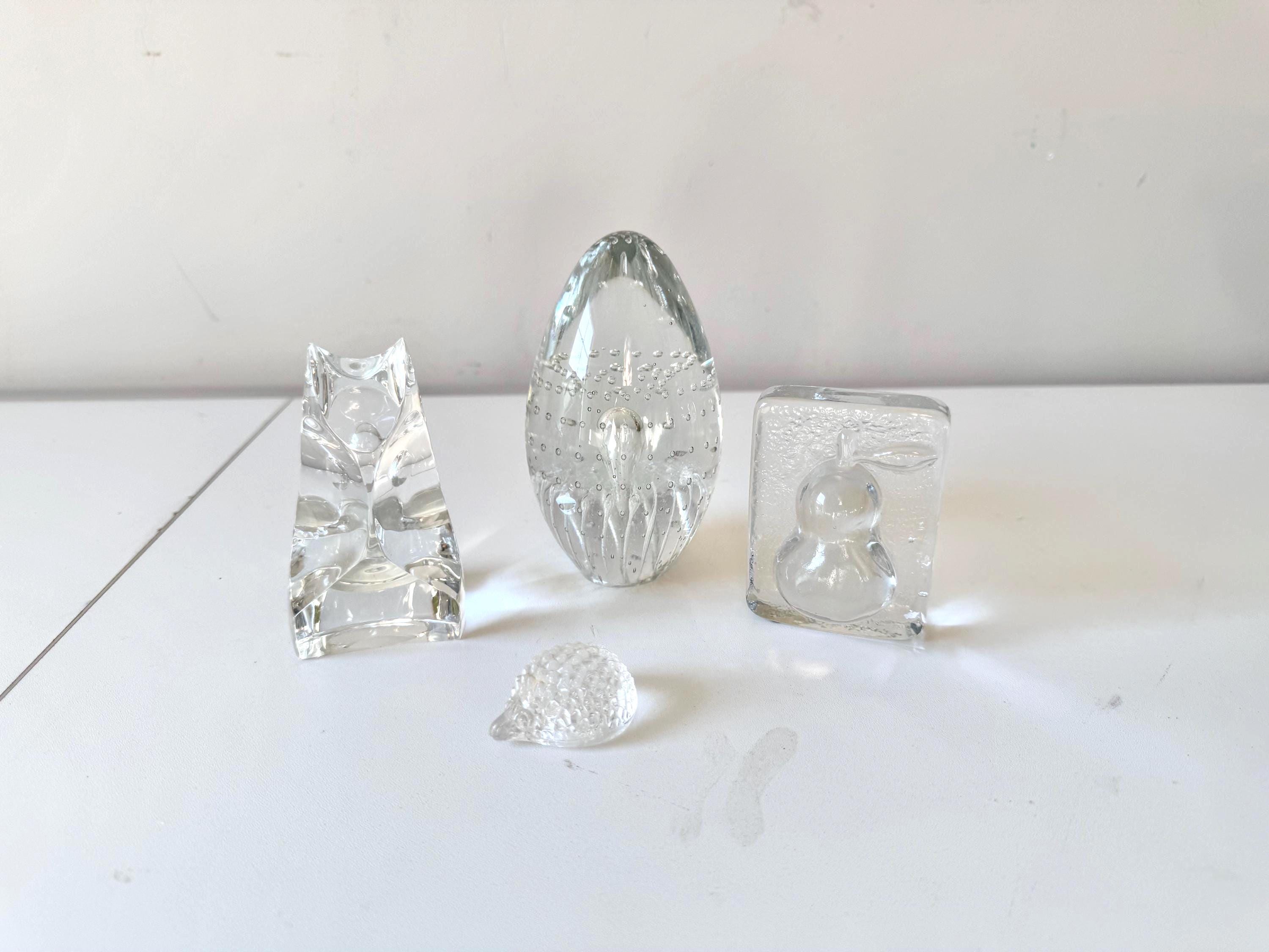 Vintage Set of Crystal and Glass Paperweights: 4 Piece Lot
